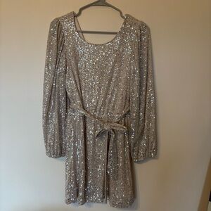 Altar'd State Glittering Silver Long Sleeve Dress
